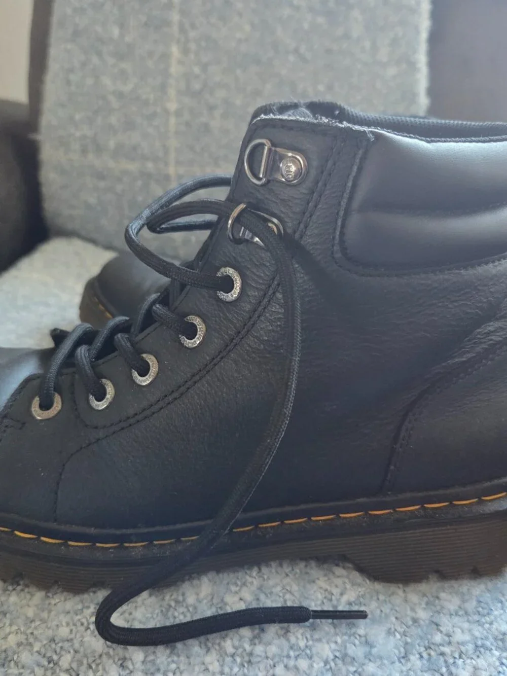 Dr. Martens Womens Faora Mid Top Black Leather Combat Ankle Boots Size US 10